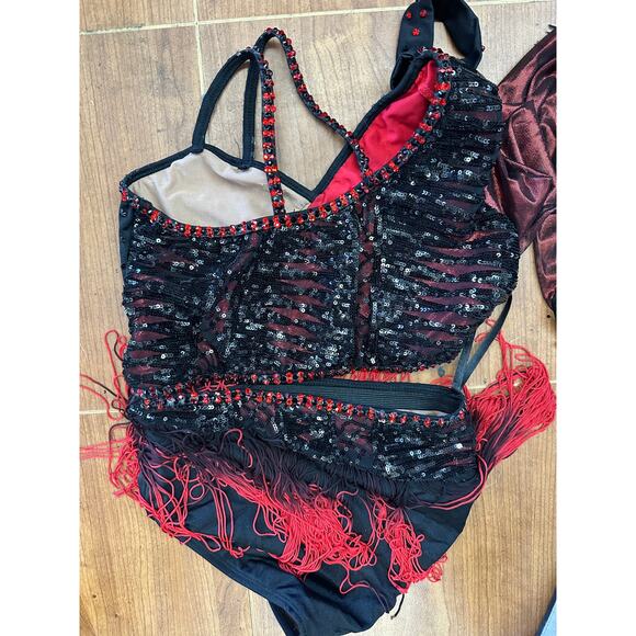 Dance Costume Large Child Red 10th House TH24166 Sequin 2 pc Fringe - Picture 5 of 6